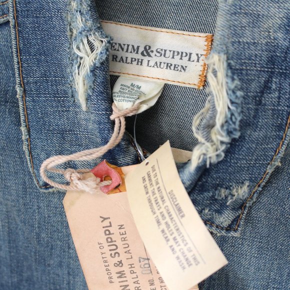 NWT Ralph Lauren Denim & Supply Distressed Denim Jacket Camo Sleeves Medium NEW - Picture 6 of 6